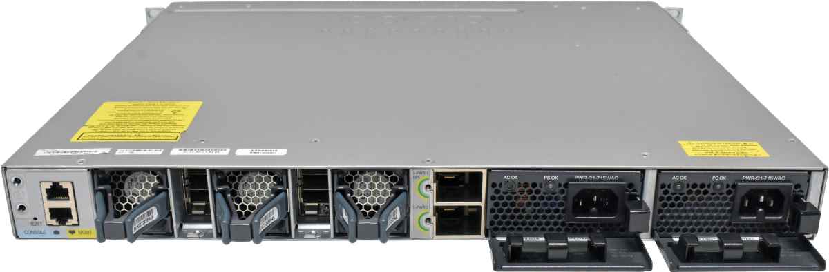 Cisco Catalyst WS-C3850-48P-L 48-Port PoE+ GE Switch + Module C3850-NM-4-1G 2x PSU Rack Ears Cisco Catalyst WS-C3850-48P-L 48-Port PoE+ GE Switch + Module C3850-NM-4-1G 2x PSU Rack Ears