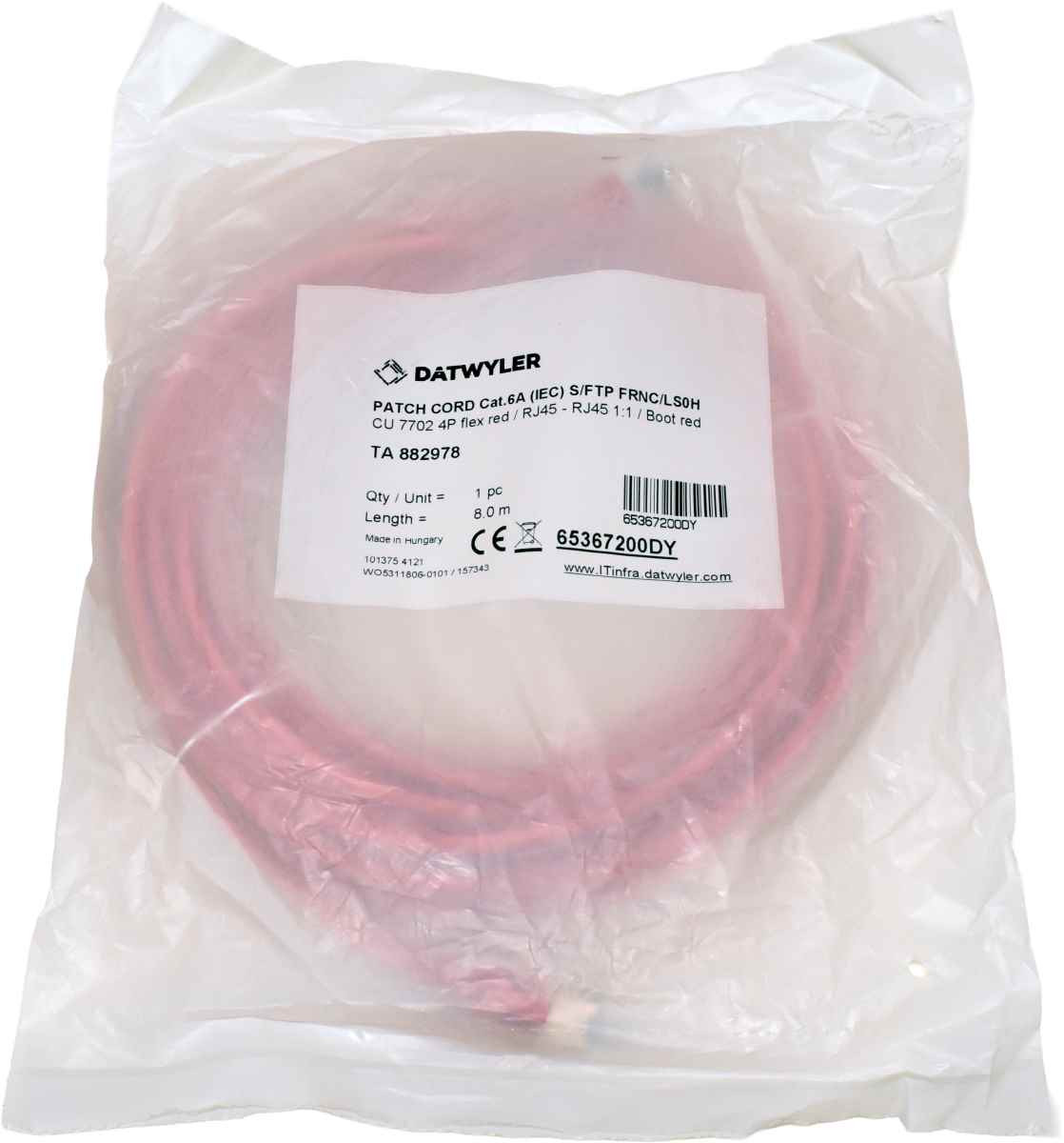 Dätwyler 8m 65367200DY Copper Patch Cord RJ-45 Cat.6A IEC red NEW NEU