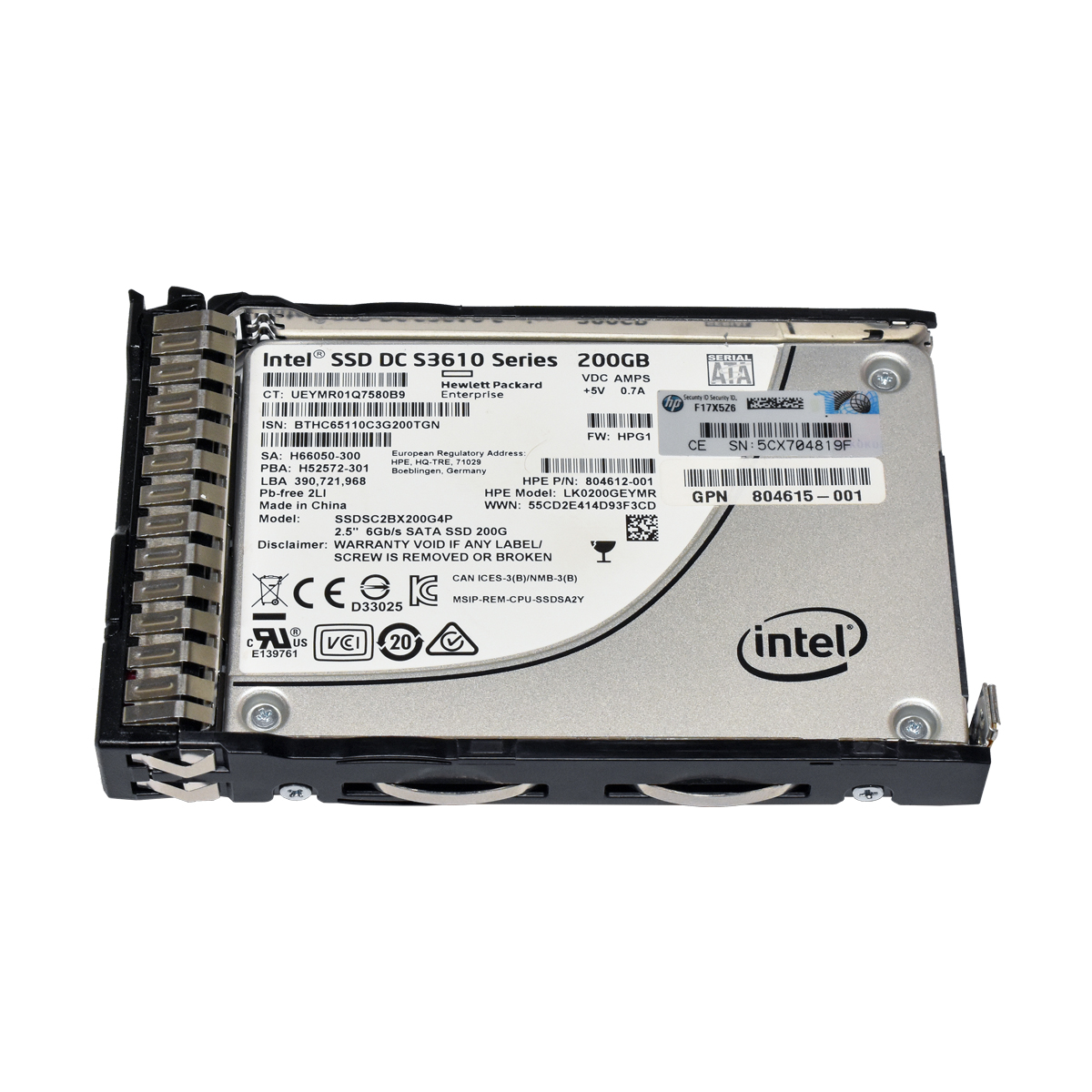 HP Intel SSD DC S3610 Series 200GB SATA 6Gb 2.5“ SSDSC2BX200G4P 805377-001 + Rahmen HP Intel SSD DC S3610 Series 200GB SATA 6Gb 2.5“ SSDSC2BX200G4P 805377-001 + Rahmen