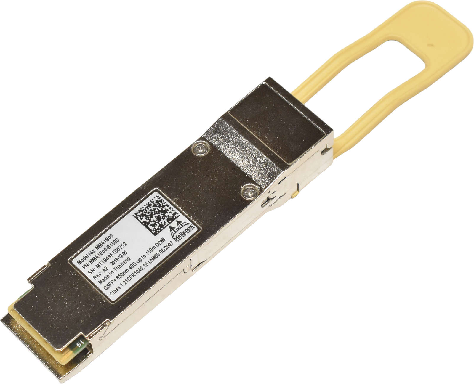 Mellanox-MMA1B00-40G-up-to-150m-DDMI-850nm-QSFP-Tr-001.jpg Mellanox MMA1B00 40G up to 150m DDMI 850nm QSFP+ Transceiver Module MMA1B00-B150D