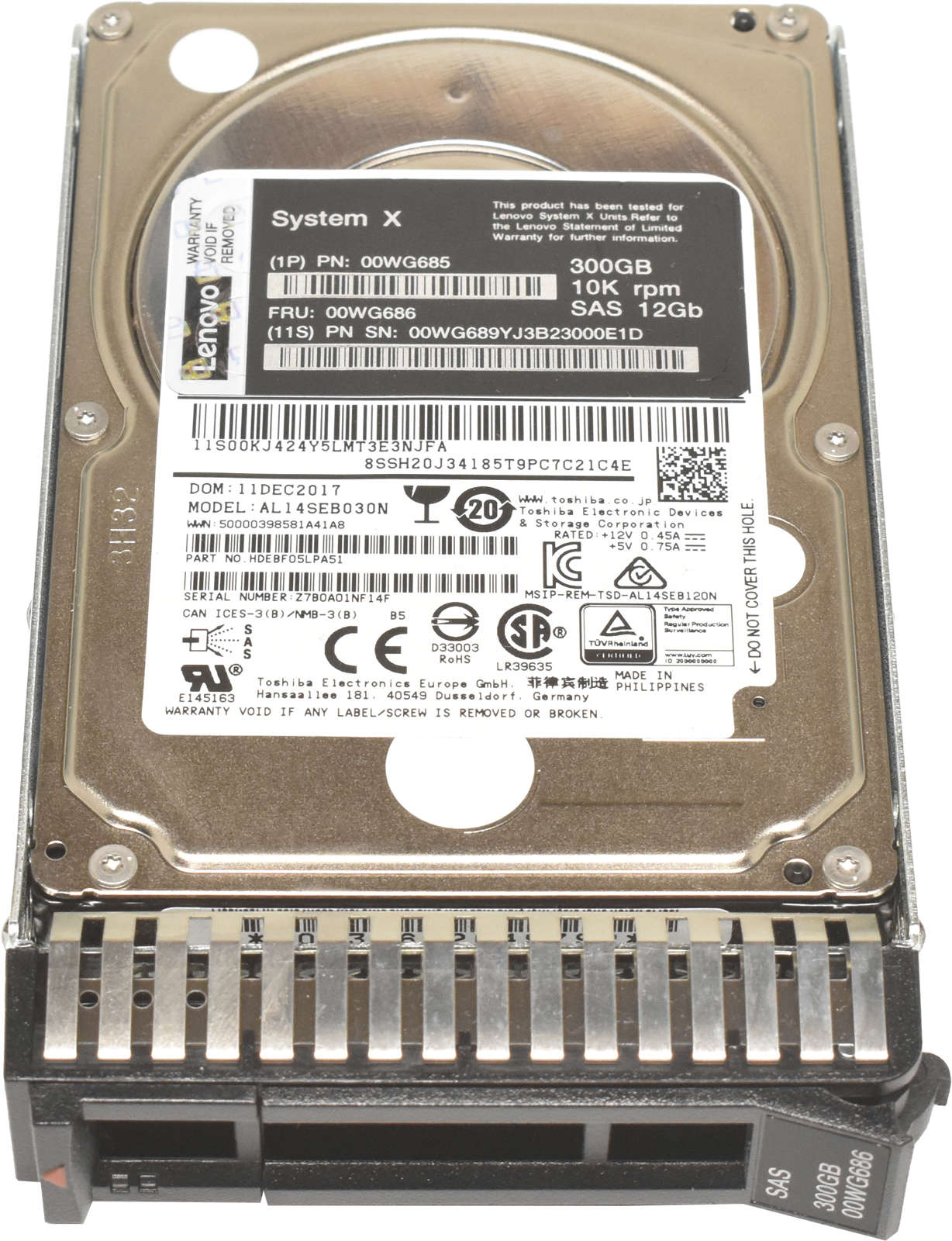 IBM-Lenovo-Toshiba-300GB-2-5-10K-12G-SAS-HDD-Festp-005.jpg IBM Lenovo Toshiba 300GB 2.5" 10K 12G SAS HDD Festplatte AL14SEB030N 00WG686 + Rahmen