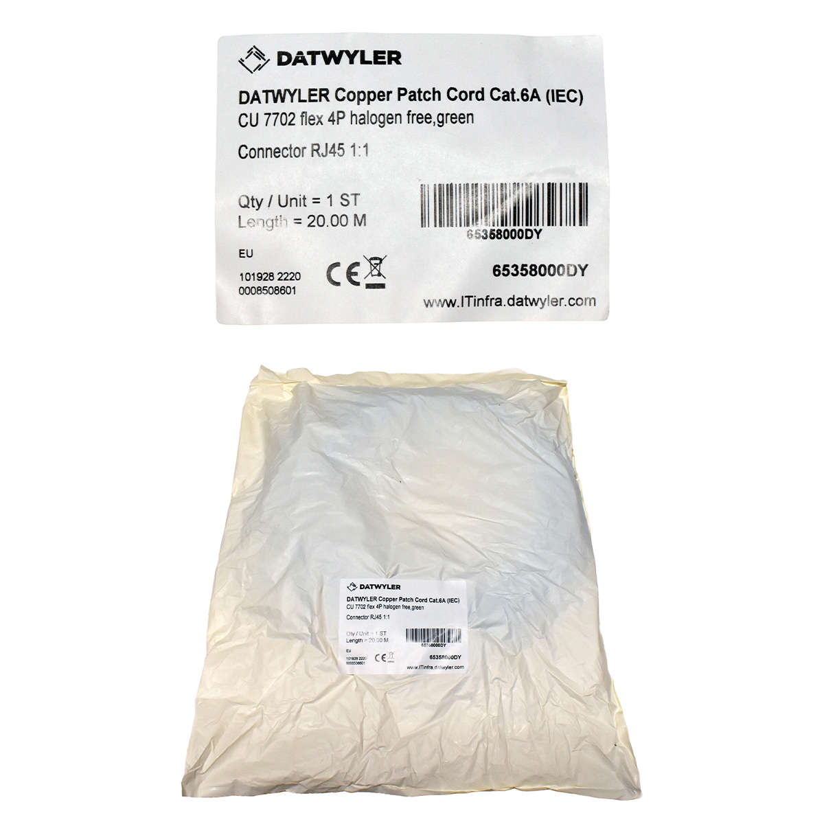 Dätwyler-20m-65358000DY-Copper-Patch-Cord-RJ-45-Ca-001.jpg Dätwyler 20m 65358000DY Copper Patch Cord RJ-45 Cat.6A IEC green NEW NEU
