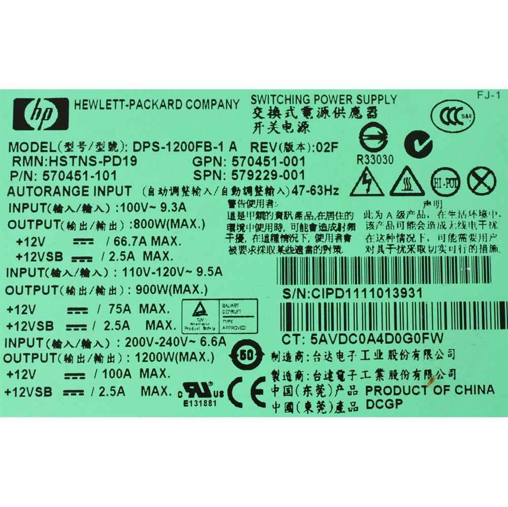 HP DPS-1200FB-1 A Power Supply 570451-101 HSTNS-PD19 1200 Watt HP DPS-1200FB-1 A Power Supply 570451-101 HSTNS-PD19 1200 Watt