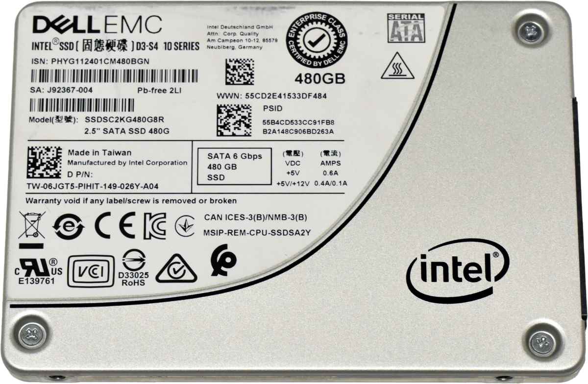 Dell EMC Intel SSD D3-S4510 Series 480GB 2.5" 6G SATA SSDSC2K480G8R 0VPP5P