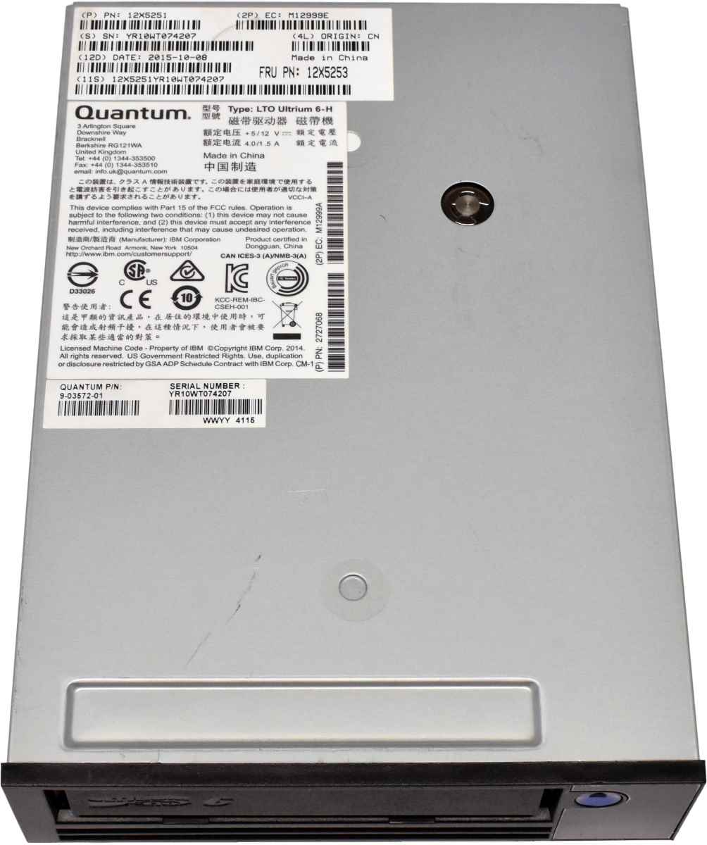 IBM Qantum LTO Ultrium 6-H LTO-6 12X5253 12X5251 9-03572-01 2,5/6,25 TB SAS 6G Tape Drive IBM Qantum LTO Ultrium 6-H LTO-6 12X5253 12X5251 9-03572-01 2,5/6,25 TB SAS 6G Tape Drive