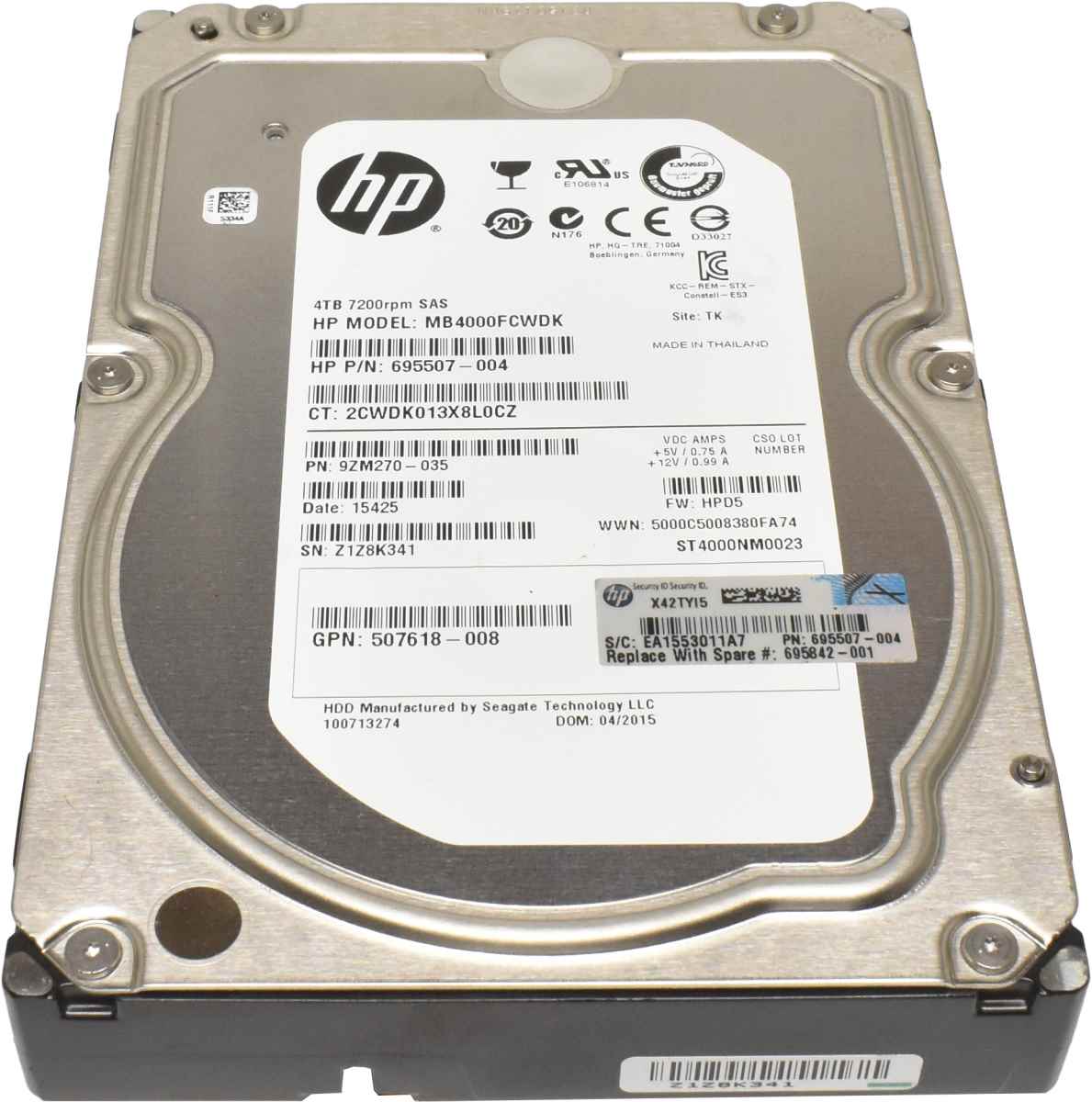 HP 4TB 3.5" 7.2K 6Gb/s SAS HDD Festplatte MB4000FCWDK 507618-008 695507-004 HP 4TB 3.5" 7.2K 6Gb/s SAS HDD Festplatte MB4000FCWDK 507618-008 695507-004