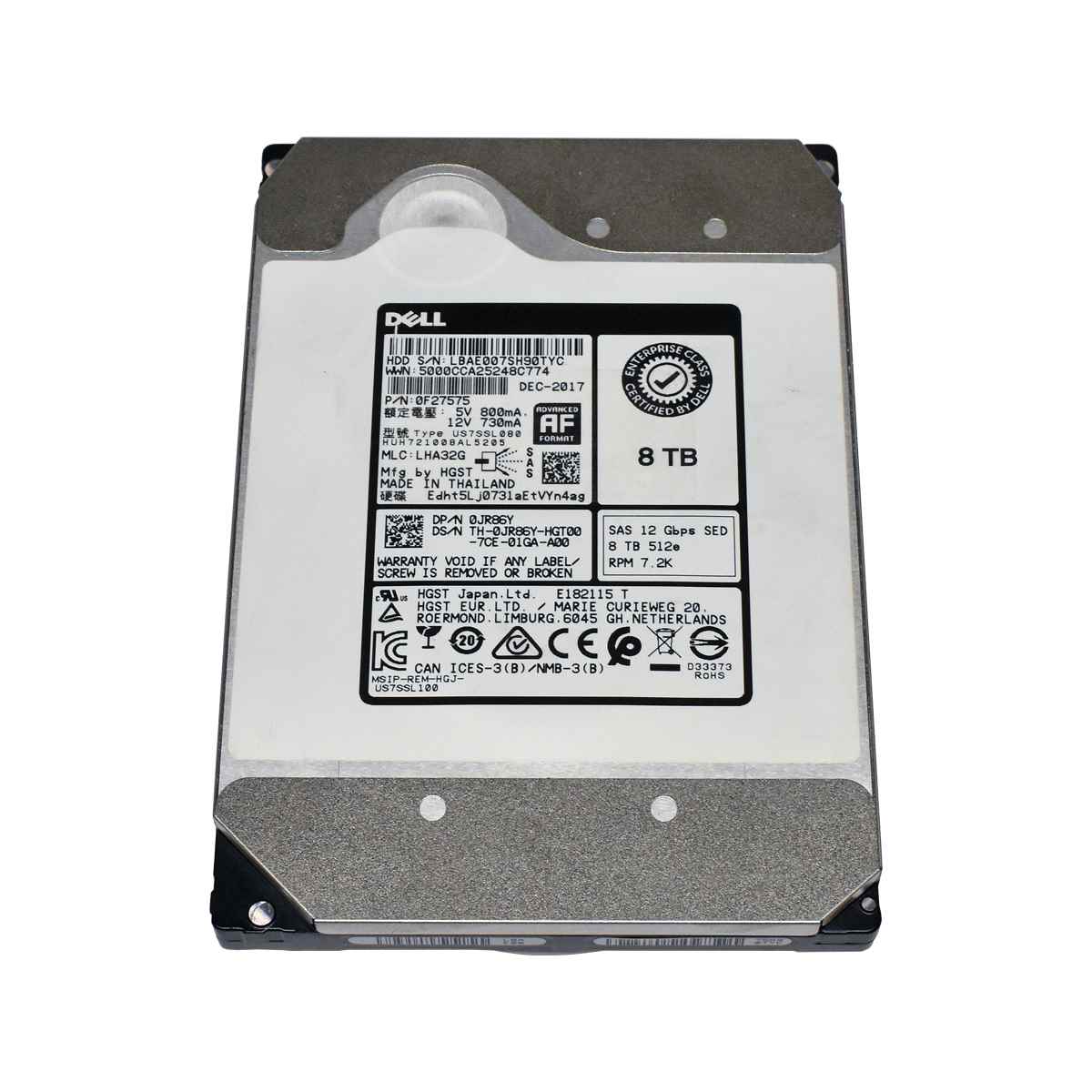 HGST DELL 8TB HDD Festplatte 3.5" 12 Gbps SAS 7.2K HUH721008AL5205 0JR86Y