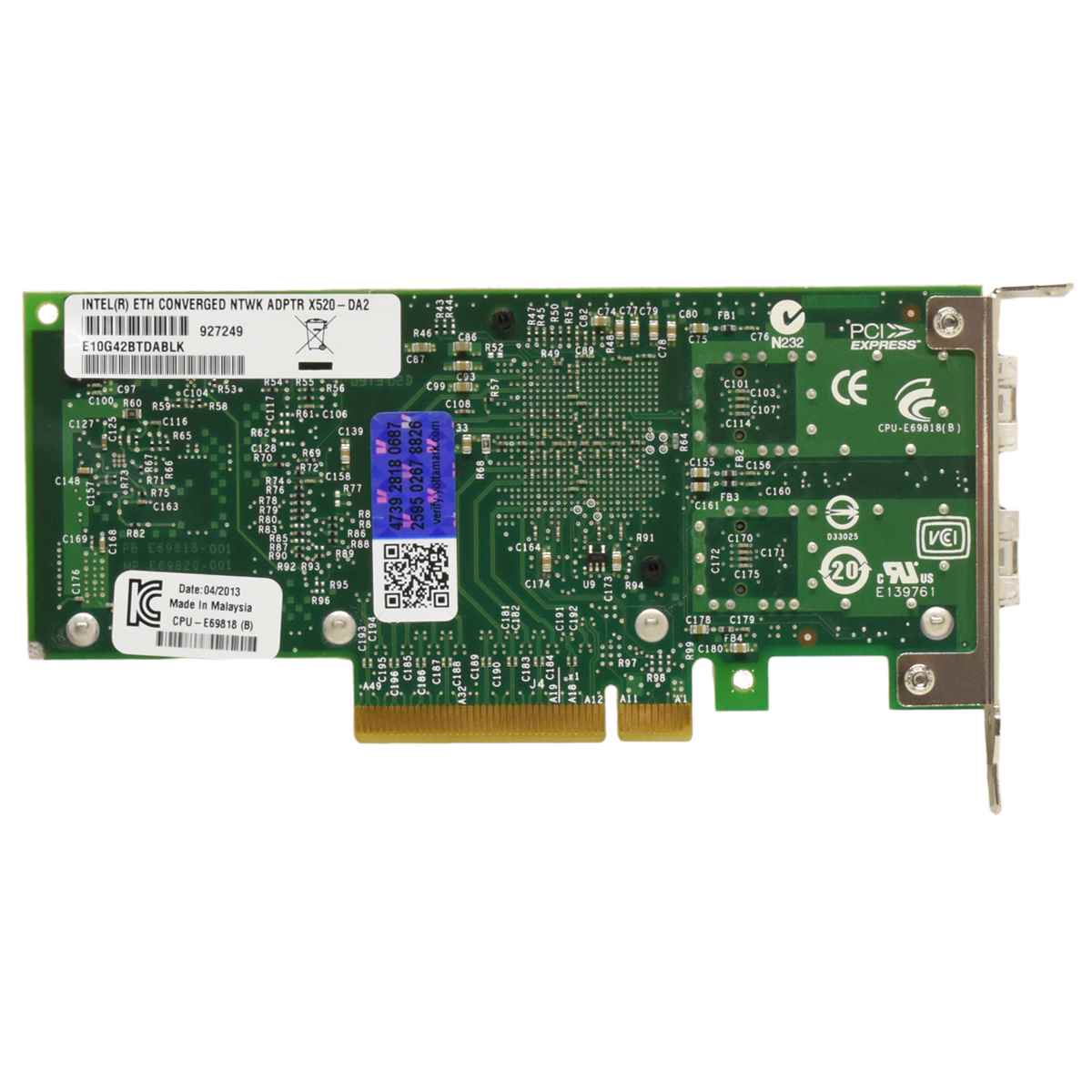 Intel IBM X520-DA2 FC Dual-Port 10GbE PCIe x8 Netzwerkkarte LP FRU: 49Y7962 Intel IBM X520-DA2 FC Dual-Port 10GbE PCIe x8 Netzwerkkarte LP FRU: 49Y7962