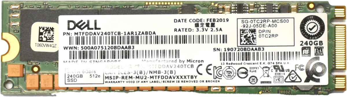 Dell Micron 240GB M.2 SATA SSD BOSS 0TC2RP MTFDDAV240TCB für MX740c / MX840c Dell Micron 240GB M.2 SATA SSD BOSS 0TC2RP MTFDDAV240TCB für MX740c / MX840c