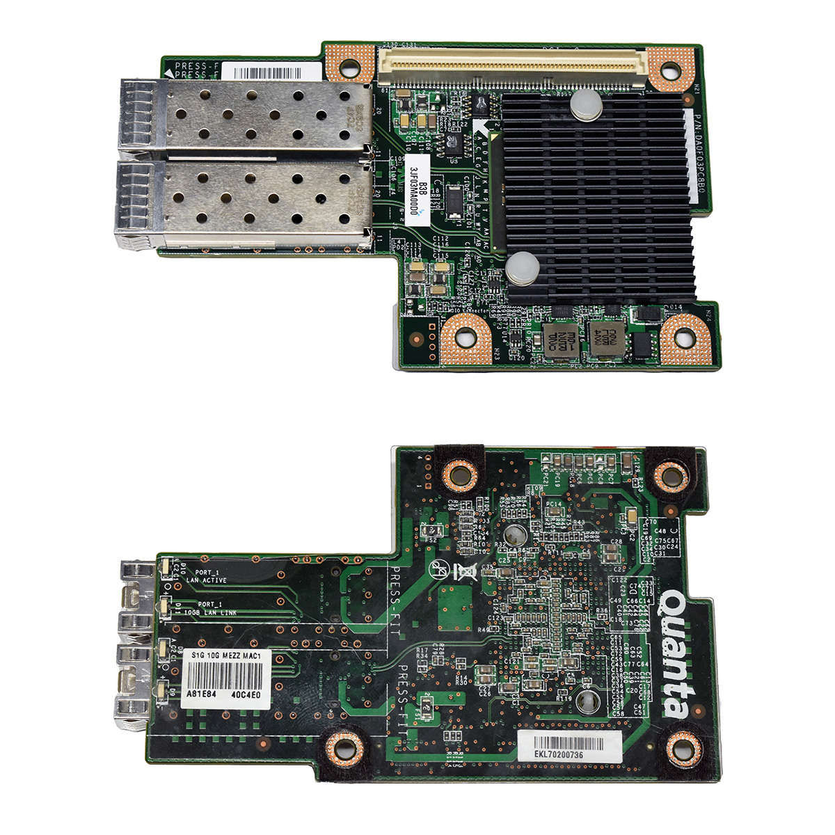 Quanta-10Gb-Dual-Port-SFP-Mezzanine-Card-S1G-D51B-006.jpg Quanta 10Gb Dual-Port SFP+ Mezzanine Card S1G D51B DA0F03PC8B0 3JF03MA00D0 B3B