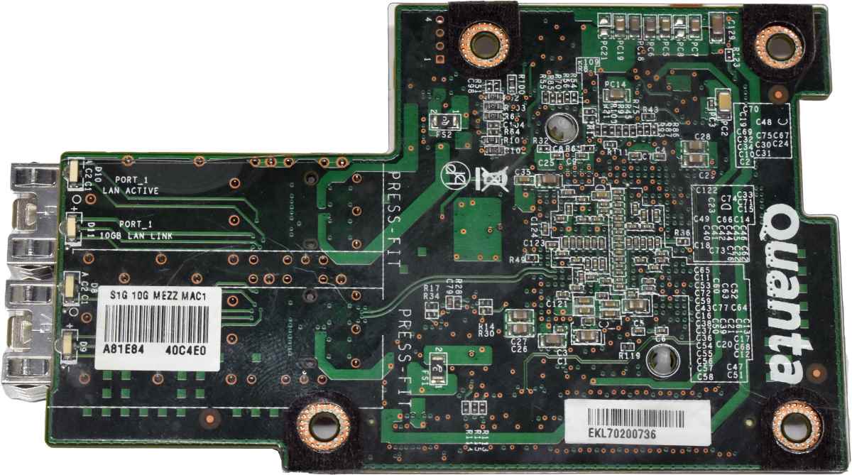 Quanta 10Gb Dual-Port SFP+ Mezzanine Card S1G D51B DA0F03PC8B0 3JF03MA00D0 B3B Quanta 10Gb Dual-Port SFP+ Mezzanine Card S1G D51B DA0F03PC8B0 3JF03MA00D0 B3B