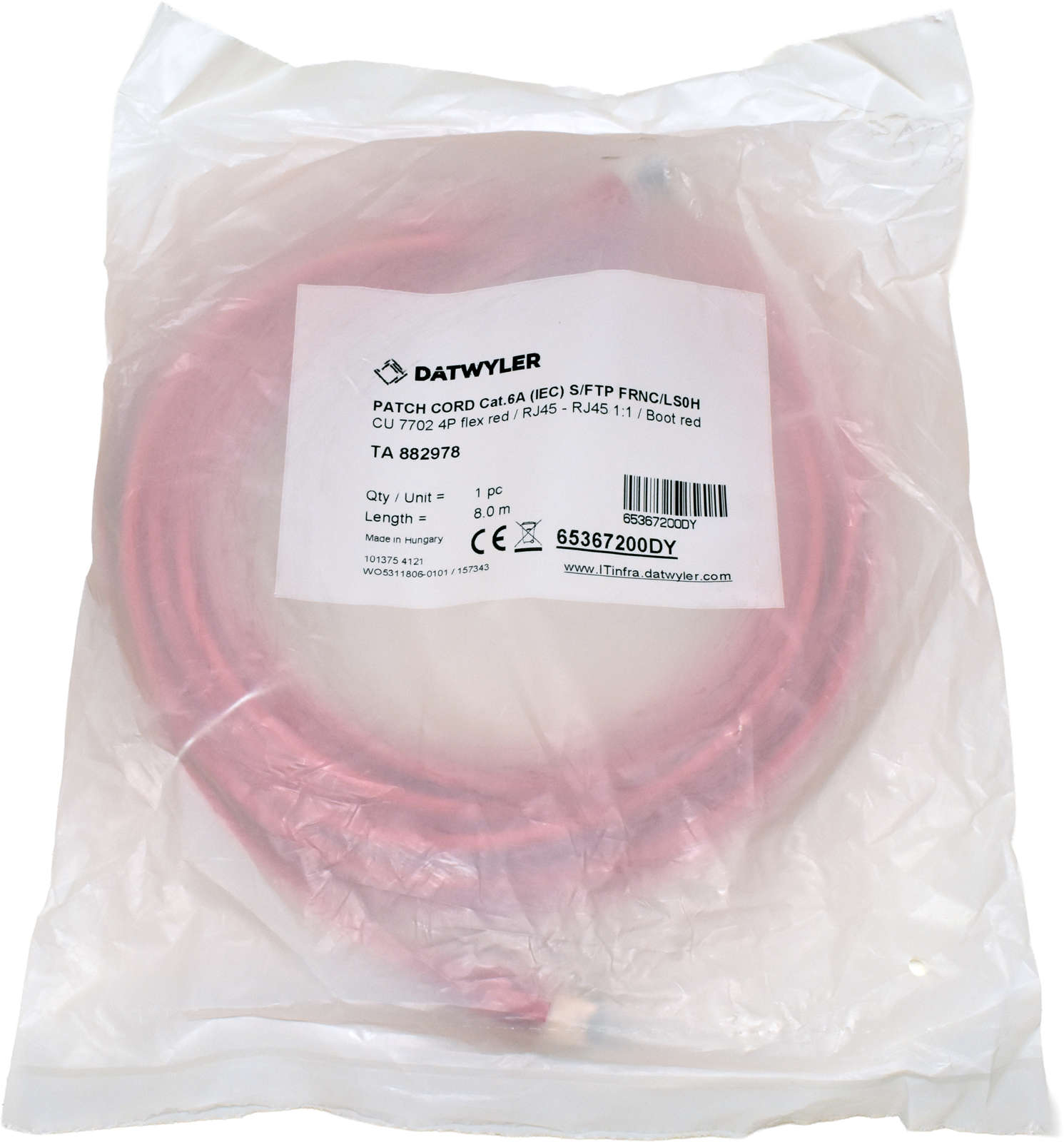 Dätwyler-8m-65367200DY-Copper-Patch-Cord-RJ-45-Cat-002.jpg Dätwyler 8m 65367200DY Copper Patch Cord RJ-45 Cat.6A IEC red NEW NEU