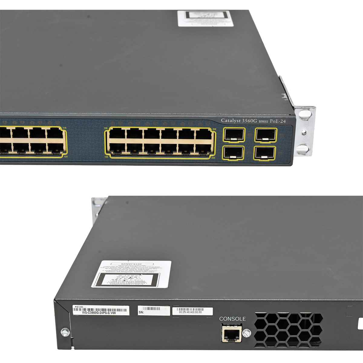 Cisco Catalyst WS-C3560G-24PS-S 24-Port PoE Gigabit Ethernet Switch 4x SFP Rack Ears