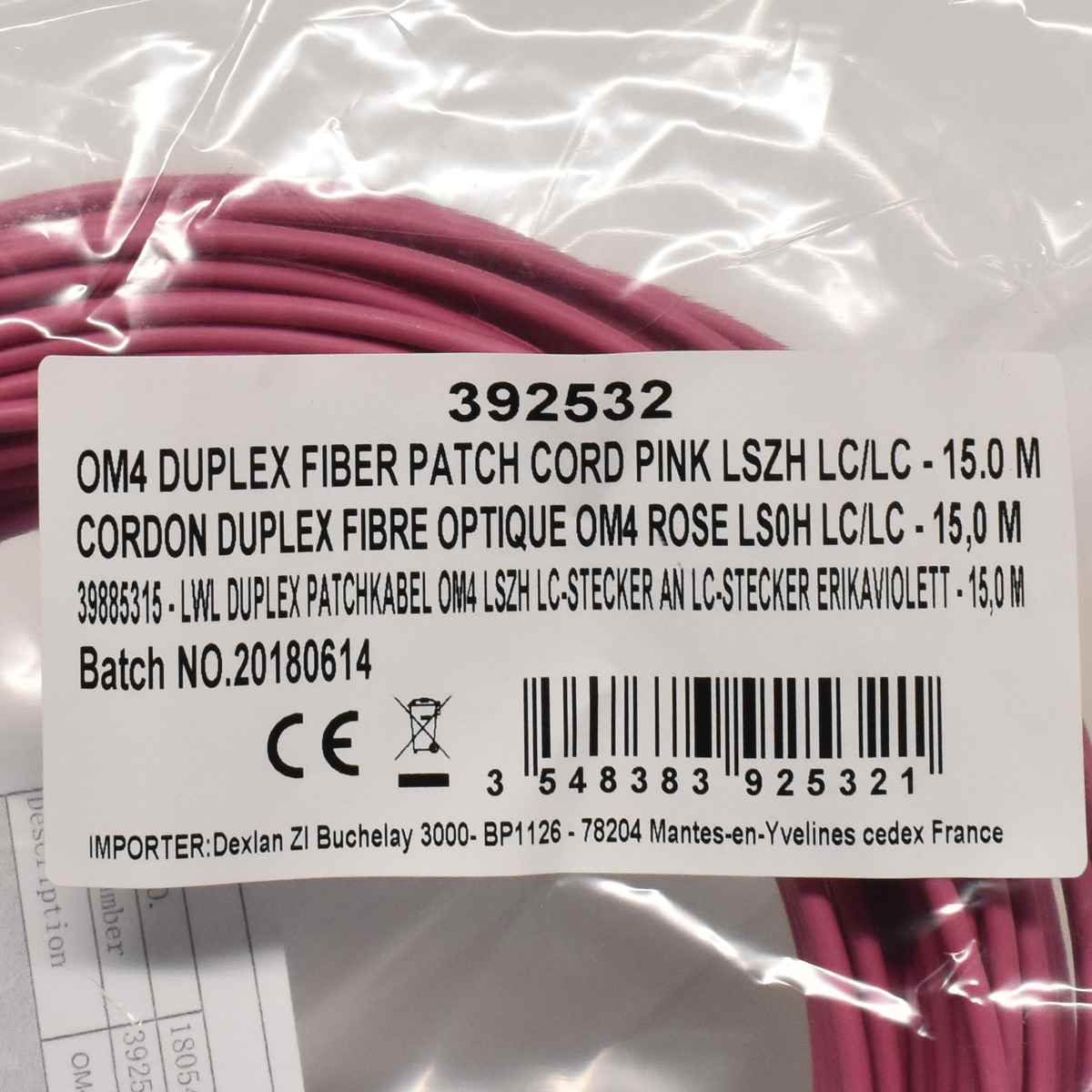 Corning OM4 Duplex FIBER Patch Cord Pink LSZH LC/LC-15m NEU NEW 100 x Corning OM4 Duplex FIBER Patch Cord Pink LSZH LC/LC-15m NEU NEW
