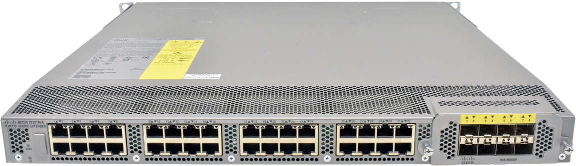 Cisco-Nexus-N2K-C2232TM-E-10GE-68-4482-05-32-Port-001.jpg Cisco Nexus N2K-C2232TM-E-10GE 68-4482-05 32-Port RJ-45 10GE Fabric Extender 4x 10G SFP+ red PSUs +Rack Ears
