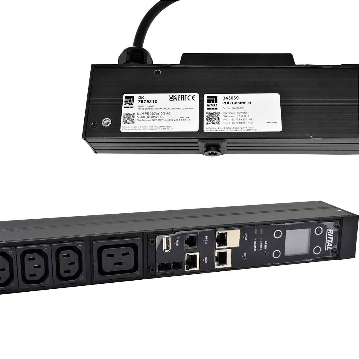 Rittal 7979.310 16A 3,7KW High-end IT Rack Power Distribution PDU 6x C13 1x C19 Rittal 7979.310 16A 3,7KW High-end IT Rack Power Distribution PDU 6x C13 1x C19
