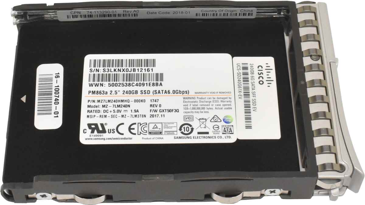 Cisco Samsung PM863a 240GB 2.5" 6G SATA SSD MZ-7LM240N UCS-SD240G61X-EV Cisco Samsung PM863a 240GB 2.5" 6G SATA SSD MZ-7LM240N UCS-SD240G61X-EV