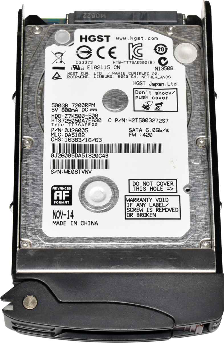 HGST Travelstar 500GB Z7K500-500 0J26005 HTS725050A7E630 2.5" 7.2K 6G SATA HDD + Supermicro Caddy