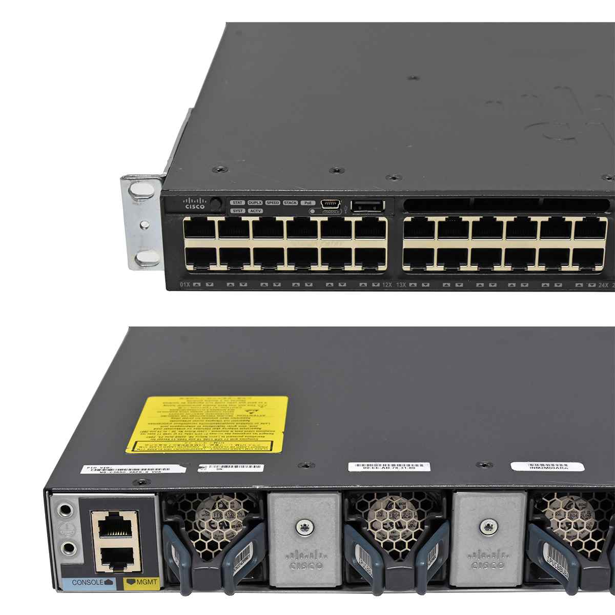Cisco Catalyst WS-C3650-48PS-S 48-Port RJ-45 PoE+ GE Switch 4x 1G SFP 2x PSU Rack Ears