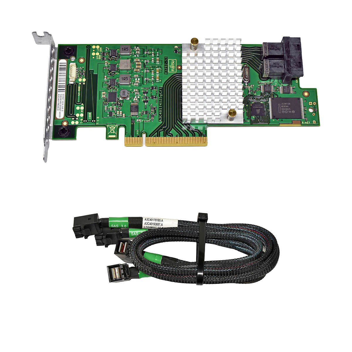Fujitsu RAID Controller D3327-A12 GS3 A3C40176030 PCIe x8 8-Port 2x 12G Mini SAS HD SFF-8643 2x SAS Cable LP