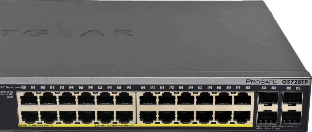 Netgear ProSafe GS728TP 24-Port PoE Gigabit Smart Switch 4x SFP Netgear ProSafe GS728TP 24-Port PoE Gigabit Smart Switch 4x SFP