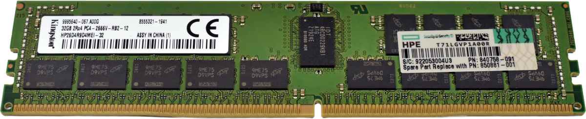 HP Kingston 32GB 2Rx4 PC4-2666V DDR4 RAM HP26D4R9D4MEI-32 840758-091