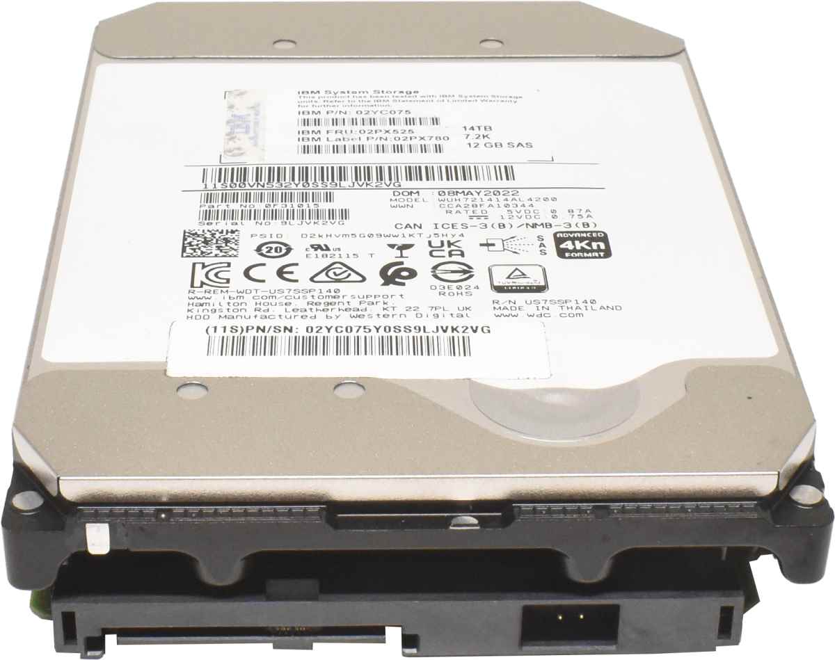 IBM WD 14TB 02YC075 02PX525 WUH721414AL4200 3.5" 7.2K 12G SAS HDD Festplatte