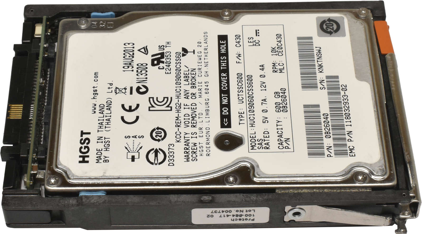 EMC-HGST-600GB-2-5-10K-6G-SAS-HDD-Festplatte-HUC10-004.jpg EMC HGST 600GB 2.5" 10K 6G SAS HDD Festplatte HUC109060CSS600 0B26040 118032933-02 mit EMC Rahmen
