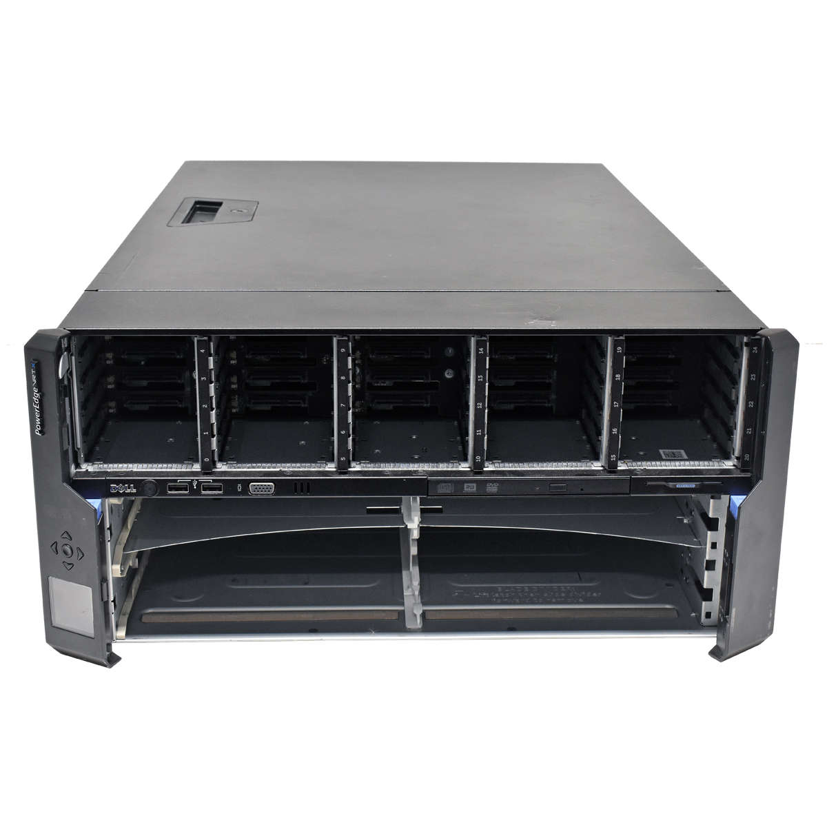 PowerEdge-VRTX-4x-1100W-PSUs-4-Fan-Module-2x-Raid-002.jpg PowerEdge VRTX 4x 1100W PSU 4x Fan Module 2x Perc8 2x CMC 0Y1F41 25x SFF 5U Rack