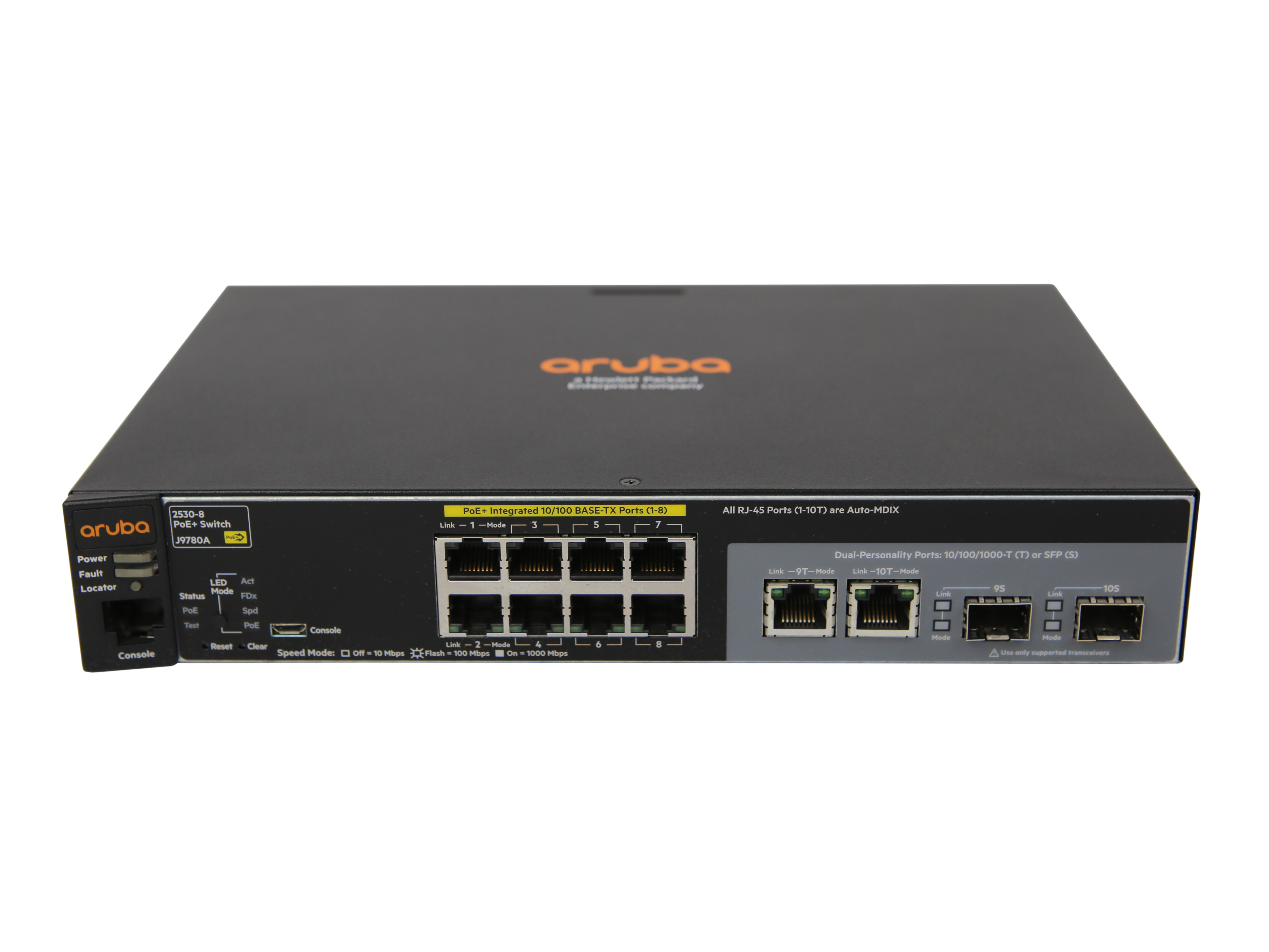 HP Aruba 2530-8 J9780A 8-Port PoE+ Fast Ethernet Switch 2x RJ-45 GE 2x SFP no PSU