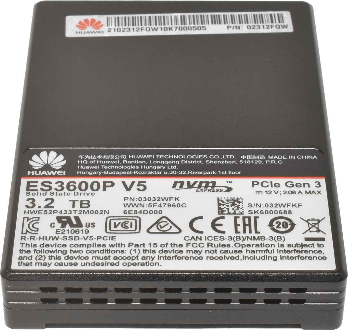 Huawei 3.2TB 2.5" NVMe / PCle SSD 03032WFK Rack Server ES3600P V5 FusionServer