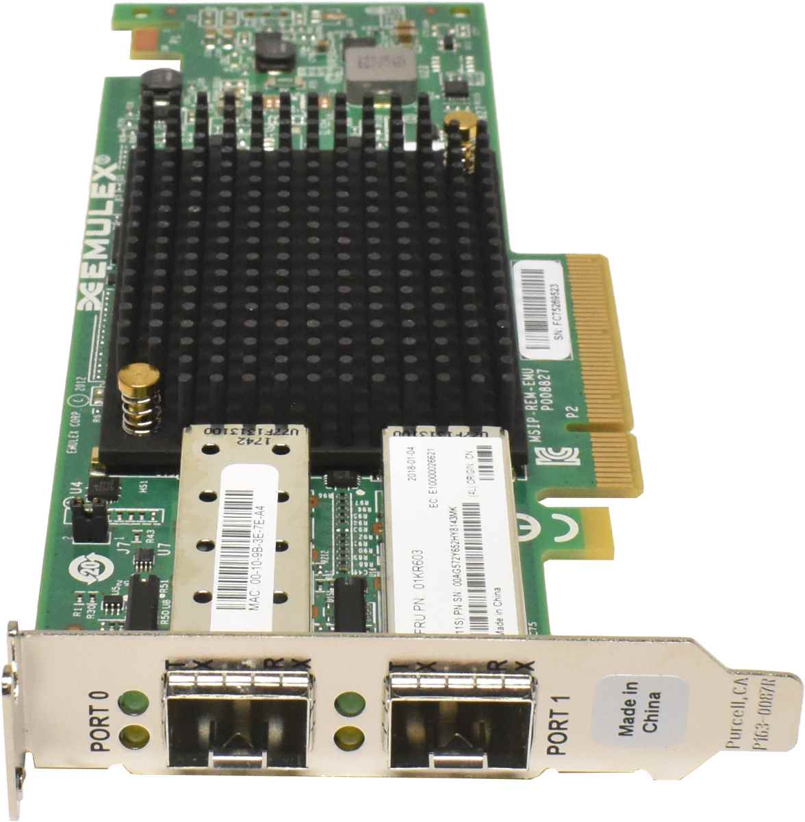 Lenovo Emulex LPE-12002 VFA5.2 Dual-Port SFP+ 10Gb PCIe x8 Controller 01KR603 Lenovo Emulex LPE-12002 VFA5.2 Dual-Port SFP+ 10Gb PCIe x8 Controller 01KR603