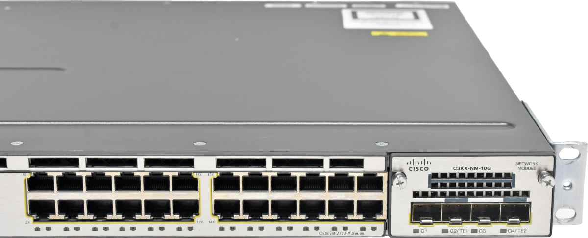 Cisco Catalyst WS-C3750X-24T-S 24-Port RJ-45 GE Switch + 4-Port Modul C3KX-NM-10G