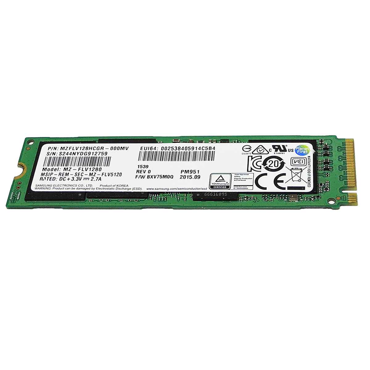 Samsung PM951 MZ-FLV1280 SSD 128GB M.2 2280 PCIe Gen3.0 x4 NVMe Samsung PM951 MZ-FLV1280 SSD 128GB M.2 2280 PCIe Gen3.0 x4 NVMe