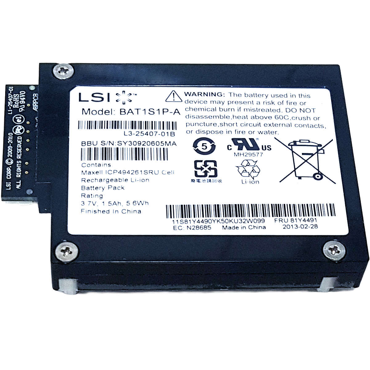 IBM 81Y4491 LSI BAT1S1P-A Backup Battery for MegaRAID 9260 / 9261 / 9280 Series