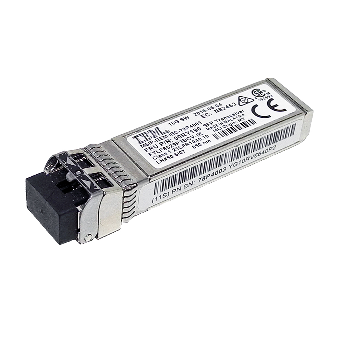 IBM Finisar FTLF8529P3BCV-IK 16Gb SW SFP+ FC Transceiver 78P4003 00RY190 IBM Finisar FTLF8529P3BCV-IK 16Gb SW SFP+ FC Transceiver 78P4003 00RY190