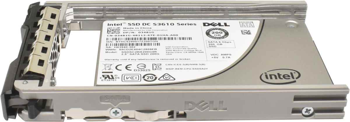 Dell Intel DC S3610 Series 200GB 2.5" 6G SATA SSD SSDSC2BX200G4R 03481G + Rahmen