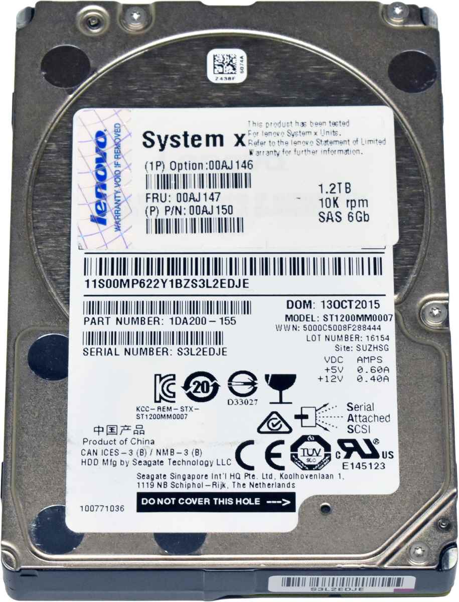 Lenovo Seagate 1,2TB 00AJ147 00AJ150 ST1200MM0007 2.5“ 10K 6G SAS HDD Lenovo Seagate 1,2TB 00AJ147 00AJ150 ST1200MM0007 2.5“ 10K 6G SAS HDD