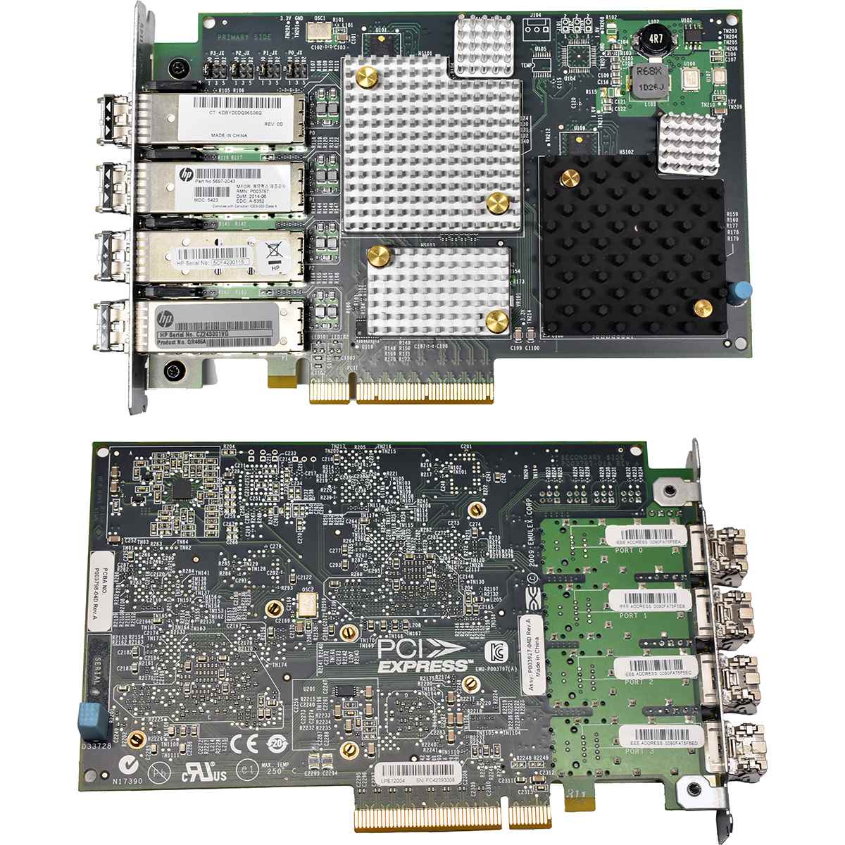 HP Emulex LPE12004 Quad-Port 8Gb PCIe x8 FC Server Adapter PN 5697-2043 +4x SFP+ HP Emulex LPE12004 Quad-Port 8Gb PCIe x8 FC Server Adapter PN 5697-2043 +4x SFP+