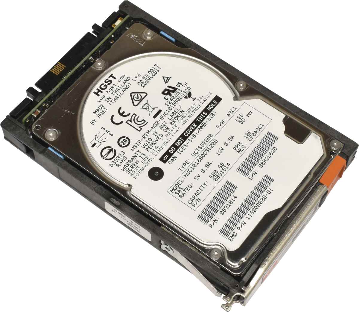 HGST 600GB 2.5“ 10K 6G SAS HDD Festplatte HUC101860CSS200 mit EMC Rahmen 005051465