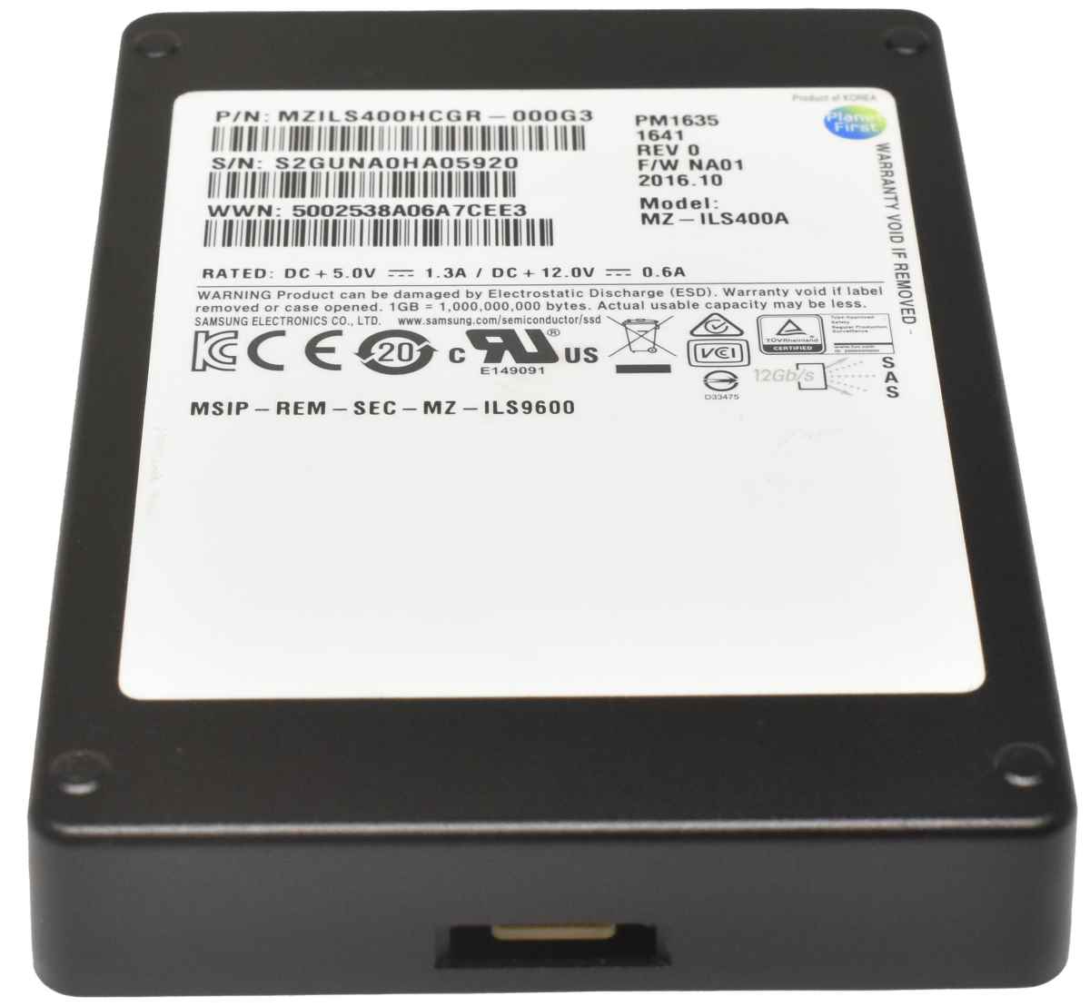 Samsung PM1635 400GB 2.5" 12Gbps SAS SSD MZ-ILS400A 512 Bytes