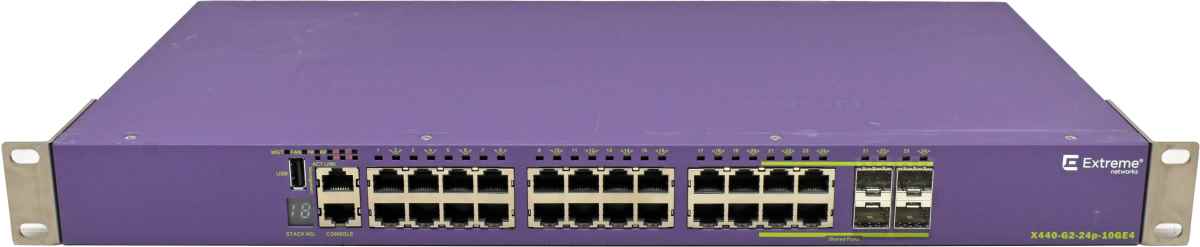 Extreme Summit X440-G2-24p-10GE4 24-Port PoE+ GE Switch 4+4 SFP/SFP+ Rack Ears
