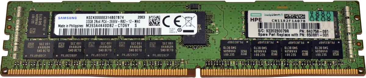 HP Samsung 32GB 2Rx4 PC4-2666V DDR4 RAM M393A4K40DB2-CTD 840758-091 G10 HP Samsung 32GB 2Rx4 PC4-2666V DDR4 RAM M393A4K40DB2-CTD 840758-091 G10