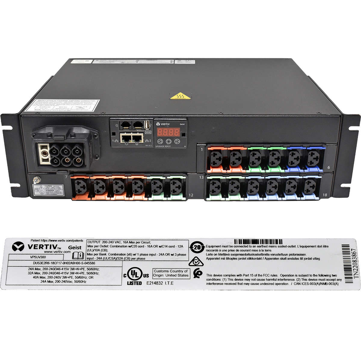 Vertiv Geist VP5UV300 DUS3E2R6-18CF17-x 18 x C13 16A per Circuit PDU