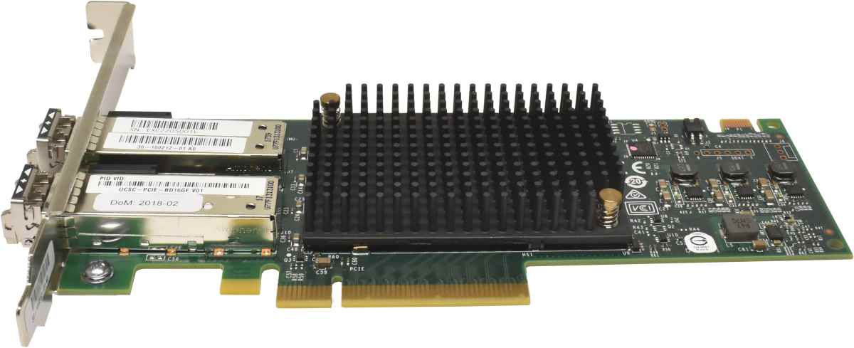 Cisco Emulex UCSC-PCIE-BD16GF Dual-Port 16GB FC PCIe 3.0 x8 Host Bus Adapter 30-100212-01 + 2x GBIC FP Cisco Emulex UCSC-PCIE-BD16GF Dual-Port 16GB FC PCIe 3.0 x8 Host Bus Adapter 30-100212-01 + 2x GBIC FP
