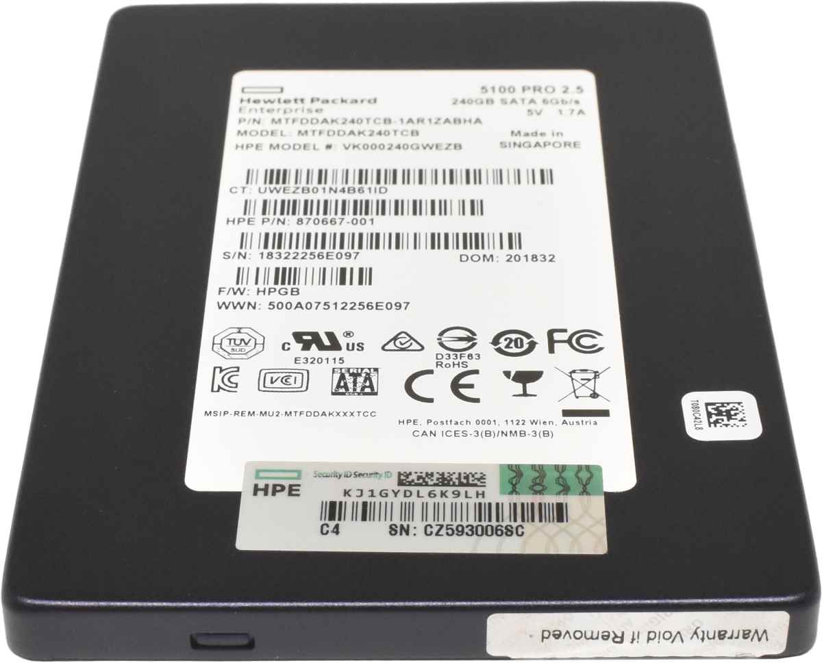 HPE Micron 5100 PRO 240GB 2.5" 6Gbps SATA SSD MTFDDAK240TCB 870667-001