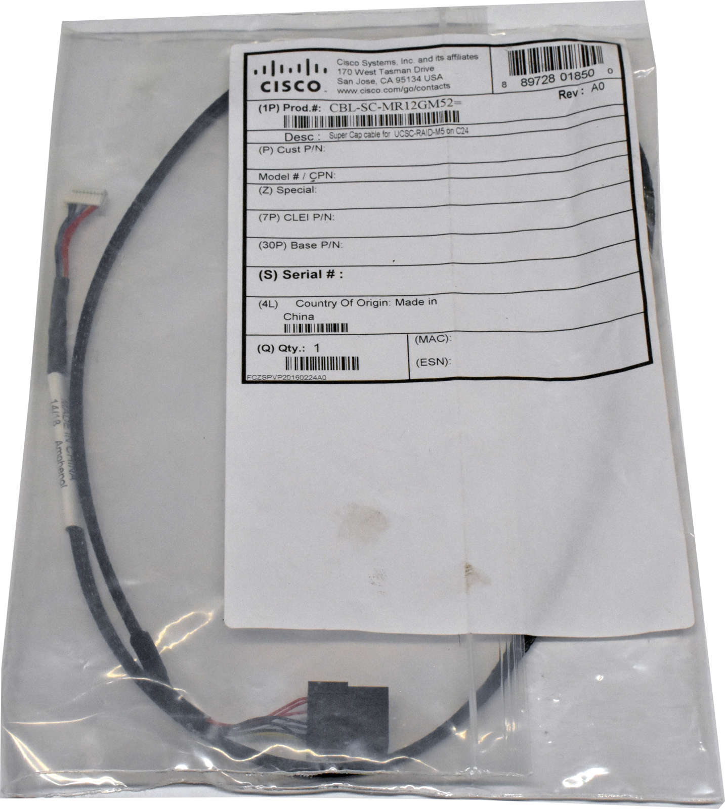 Cisco CBL-SC-MR12GM52 Super Cap Cache Power Cable for UCSC-M5
