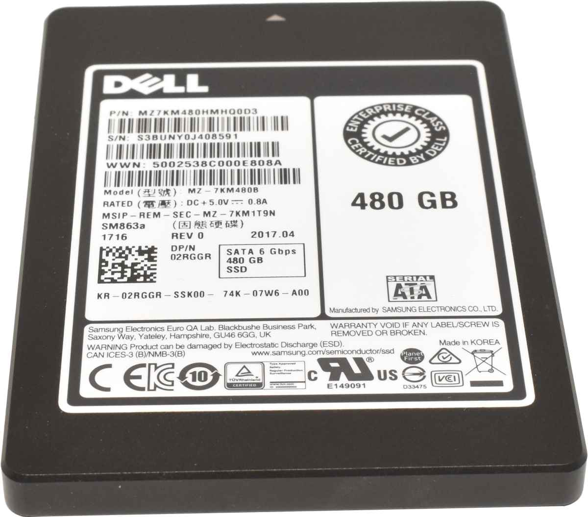 Dell Samsung SM863a 480GB 2.5" 6Gb SATA SSD MZ-7KM480B 02RGGR Dell Samsung SM863a 480GB 2.5" 6Gb SATA SSD MZ-7KM480B 02RGGR