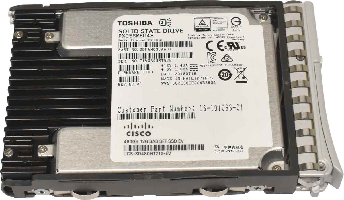 Cisco Toshiba 480GB 2.5" 12G SAS SFF SSD PX05SRB048 UCS-SD480G121X-EV