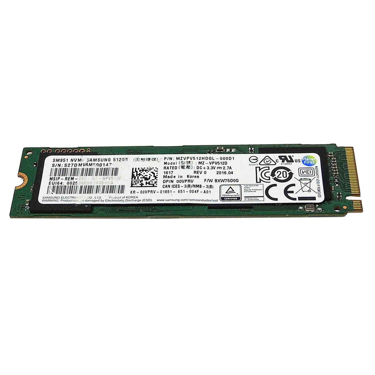 Dell 00VPRV Samsung PM951 MZ-VPV512D SSD 512GB M.2 2280 PCIe Gen3.0 x4 NVMe